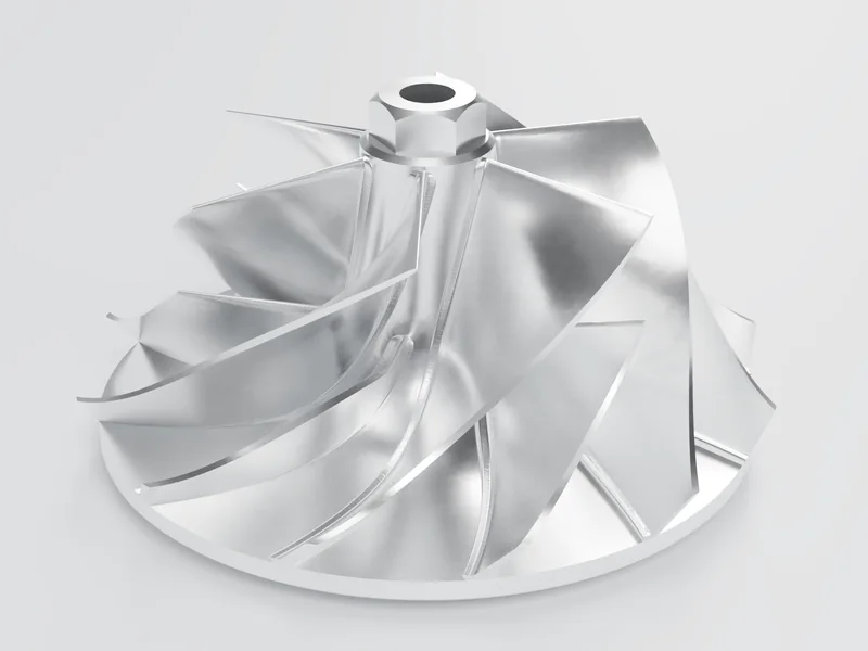 Modelo 3D de rotor de compressor centrífugo de 12 pás, vista isométrica