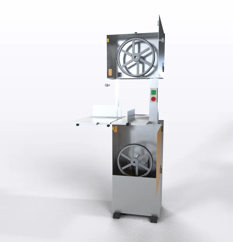 Modelo 3D da serra-fita com porta de proteção e intertravamento